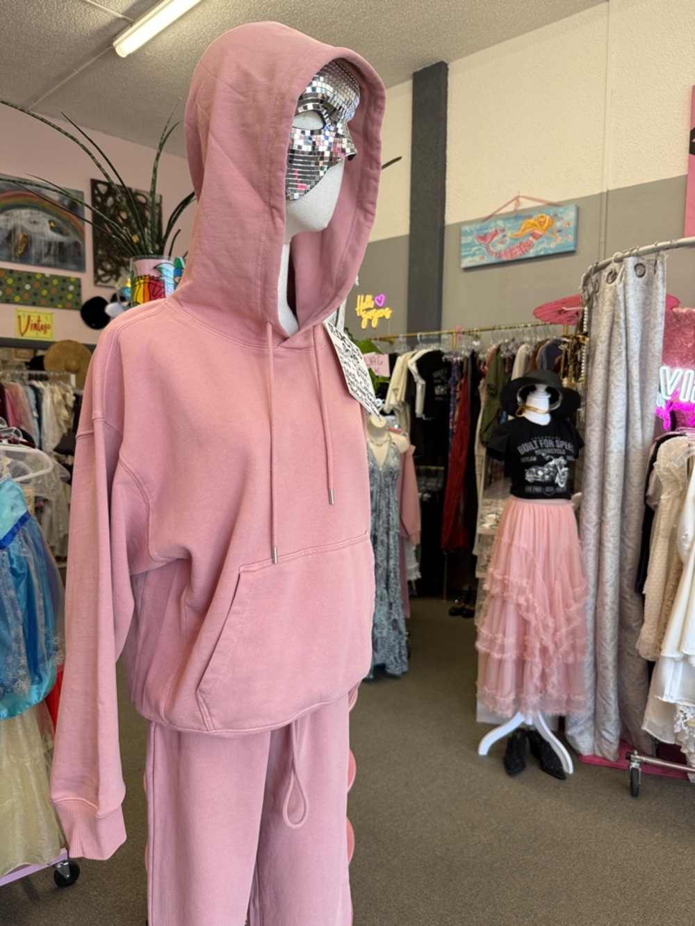 100% cotton Pink Hoodie & Wide-Leg Sweatpants Set - Picture 3 of 5